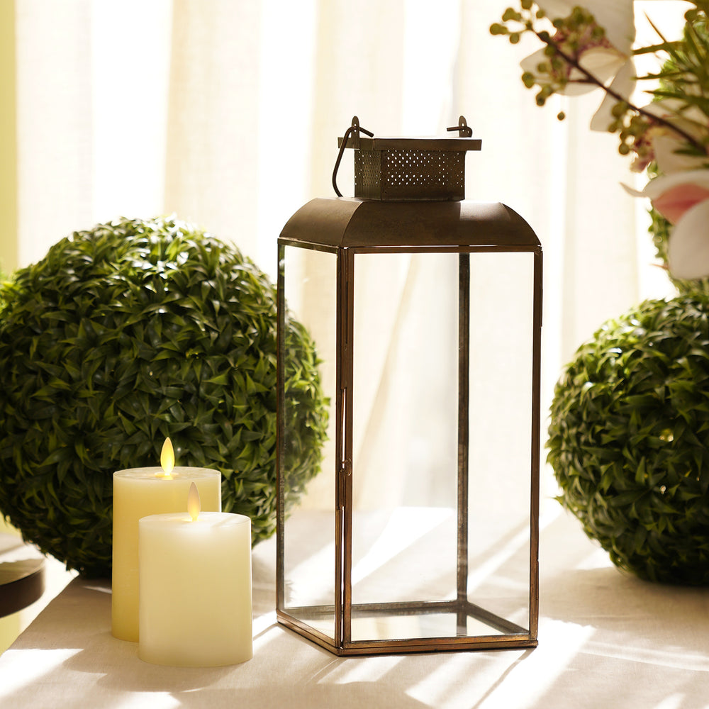 Brown Antique Finish Metal Tall Lantern - Large