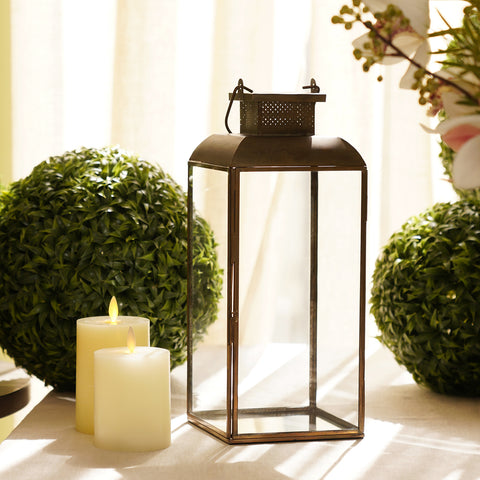 Brown Antique Finish Metal Tall Lantern - Large