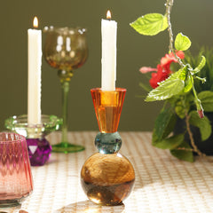 Dark Amber 3 Tone Multishape Glass Candle Holder