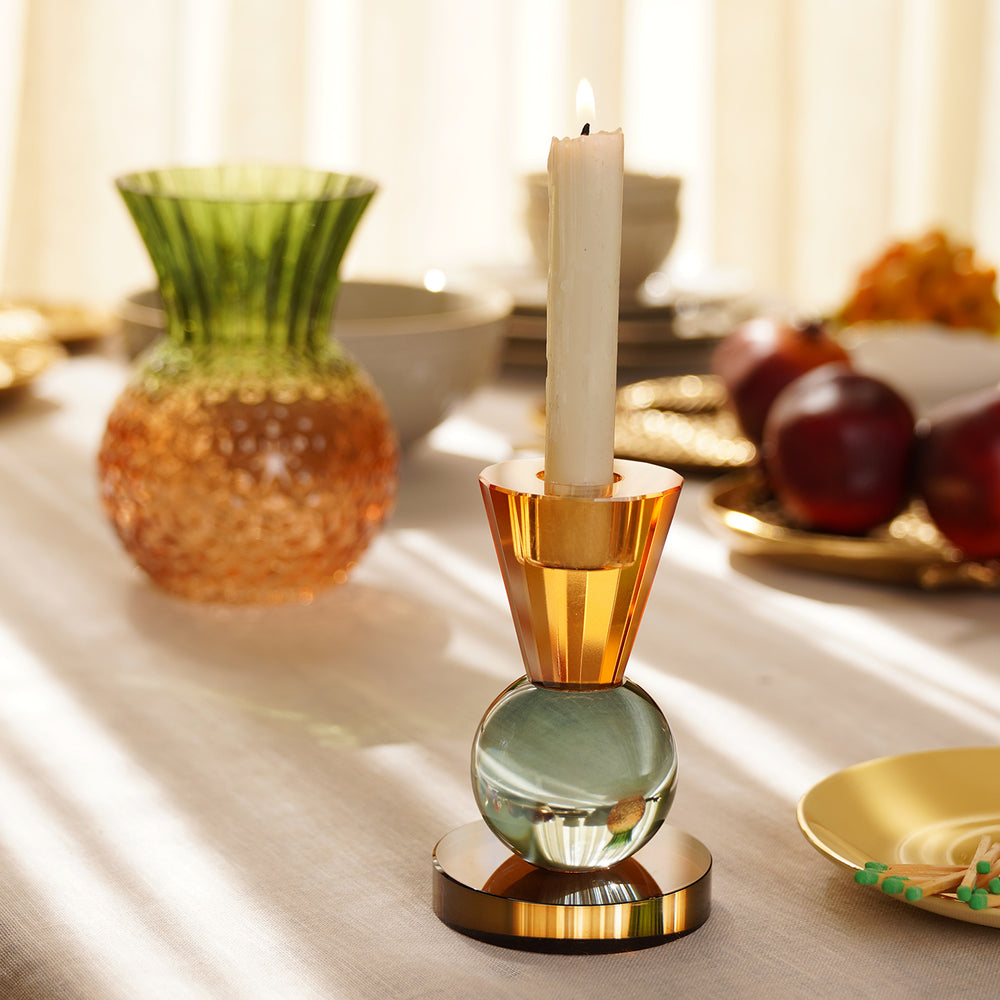 Orange 3 Tone Multishape Glass Candle Holder
