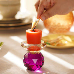 Amber & Purple Cut Glass Crystal Candle Holder