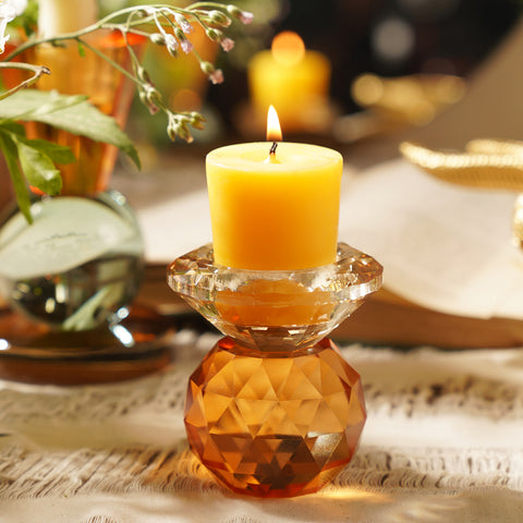 Amber & Orange Cut Glass Mini Tealight Holder
