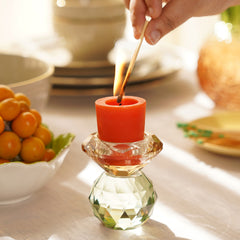 Amber & Green Cut Glass Crystal Candle Holder