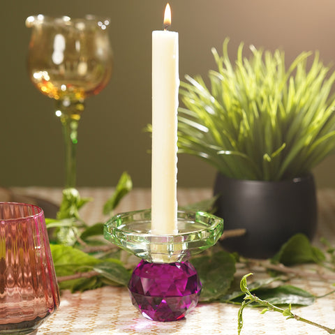 Purple & Green Cut Glass Crystal Candle Holder