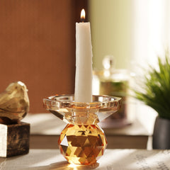 Amber & Orange Glass Crystal Candle Holder