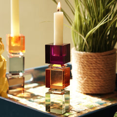 3 Tone Cut Glass Square Candle Holder