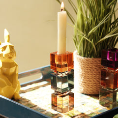 3 Tone Glass Square Candle Holder