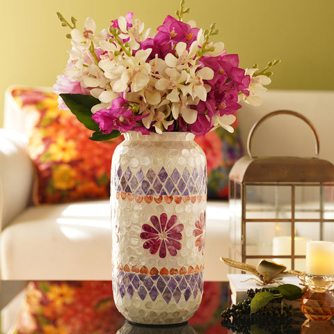 Purple & Orange Floral Print  Vase
