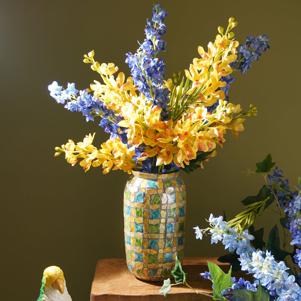 Blue & Green Geo Pattern  Ceramic Vase - Small