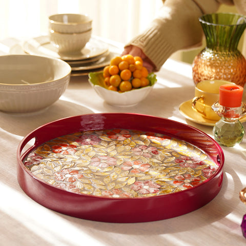 Orange & Pink Bamboo  Round Tray