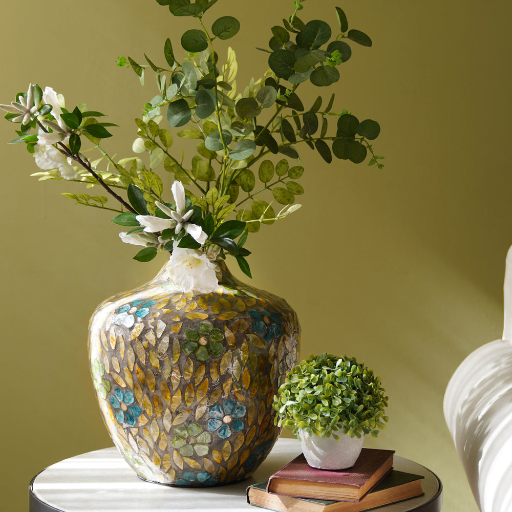 Blue & Green Bamboo  Round Vase - Small