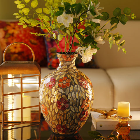 Orange & Pink Bamboo  Round Tall Vase - Large