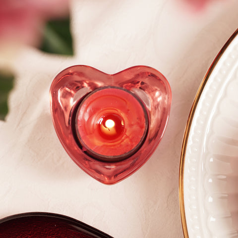 Pink Glass Heart Shaped Tealight Holder