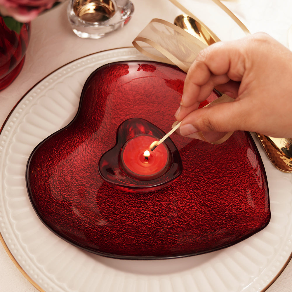 Red Glass Heart Shaped Tealight Holder
