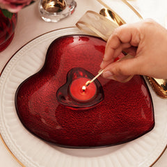 Red Glass Heart Shaped Tealight Holder