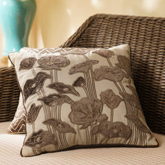 Beige & Brown Floral Embroidered Square Cushion Cover