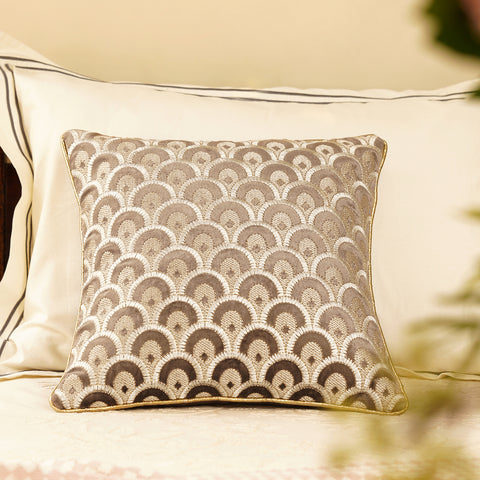 Light Brown Embroidered Square Cushion Cover