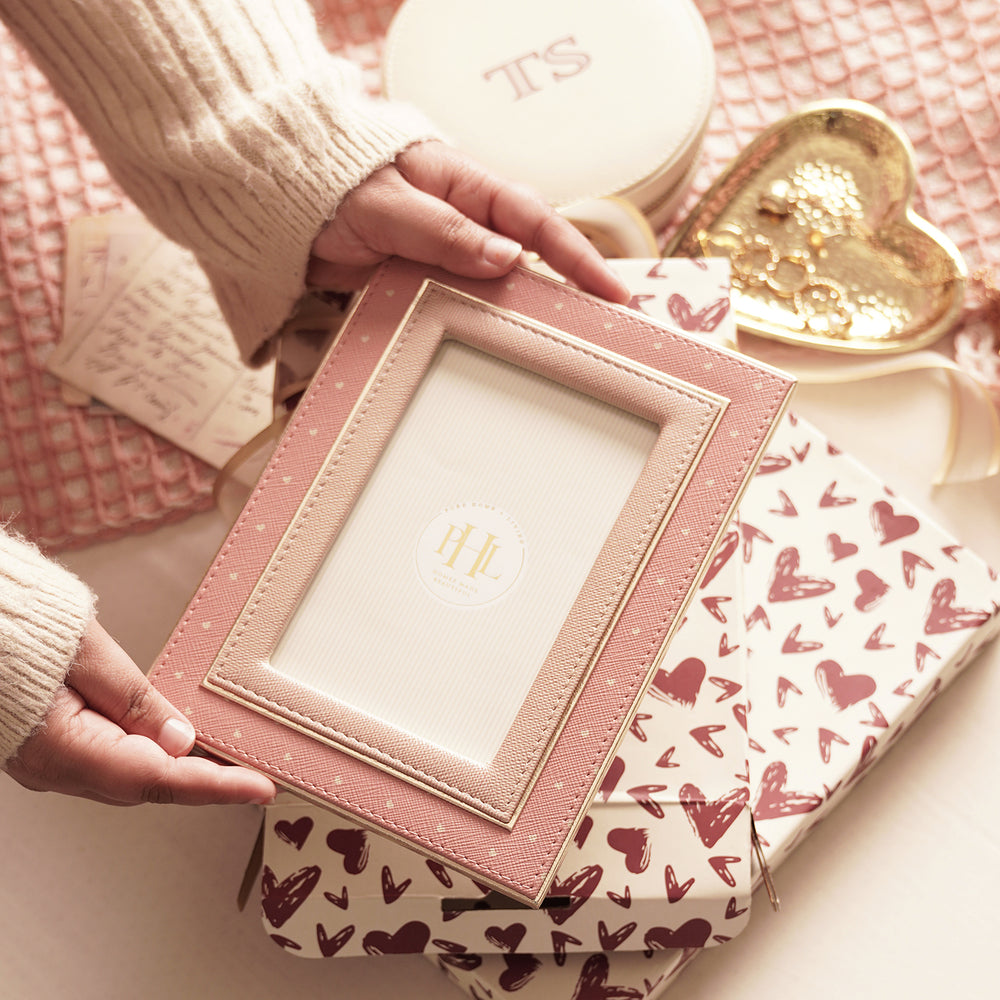 Ivory & Pink Polka Dot Faux Leather Photo Frame - Small