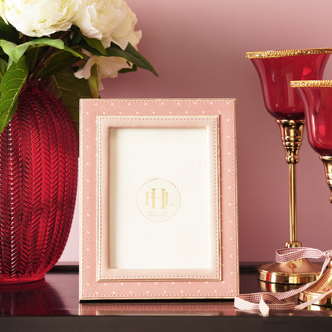 Ivory & Pink Polka Dot Faux Leather Photo Frame - Large