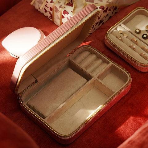 Pink & Ivory Faux Leather Travel Jewellery Box - Large