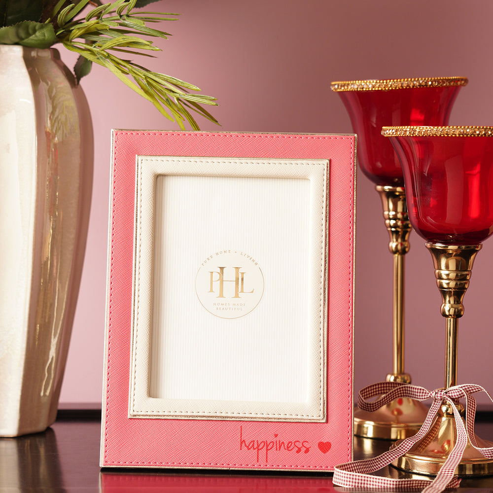 Pink & Ivory Faux Leather Photo Frame