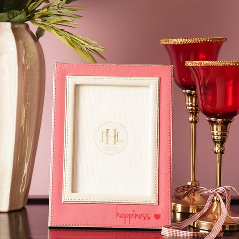 Pink & Ivory Faux Leather Photo Frame