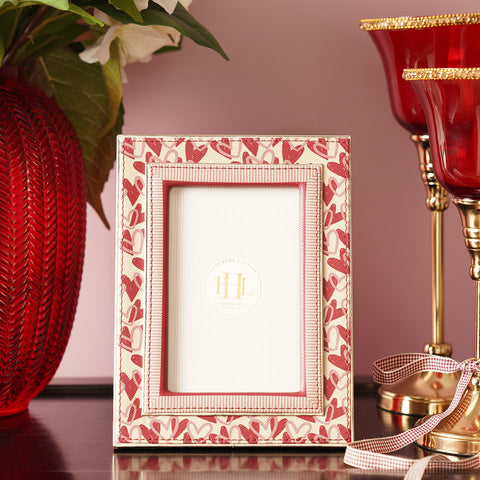 Red & Ivory Printed Faux Leather Photo Frame