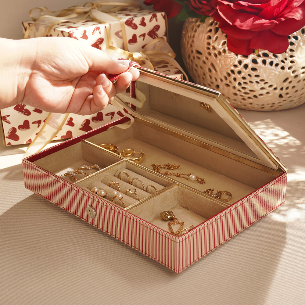Pink & Ivory Printed Faux Leather Jewellery Box