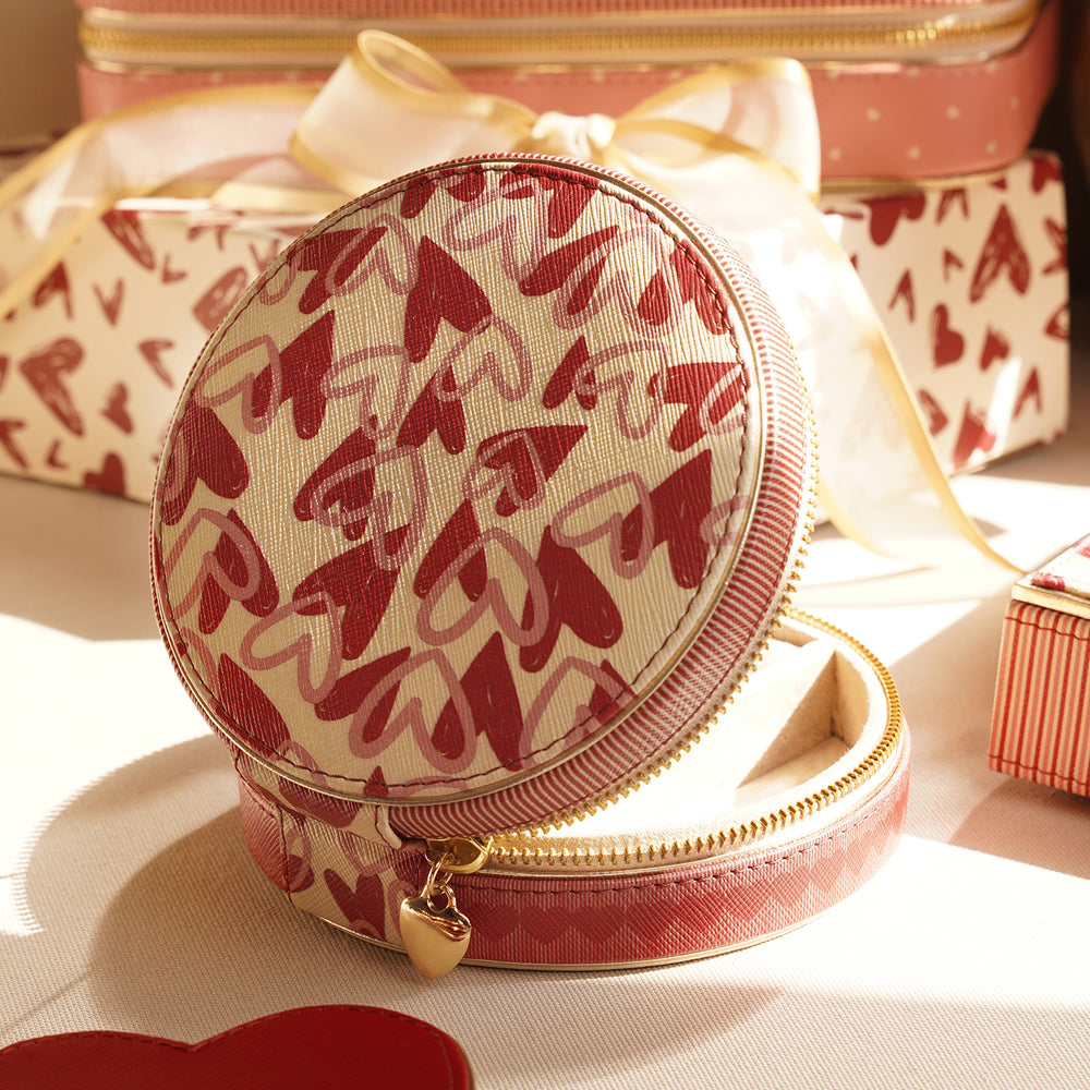 Pink & Ivory Printed Faux Leather Travel Jewellery Box