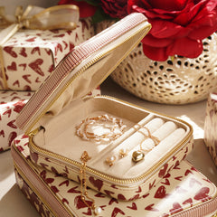 Red & Ivory Printed Faux Leather Travel Jewellery Box