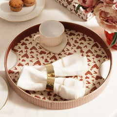 Red & Ivory Printed Faux Leather Round Tray