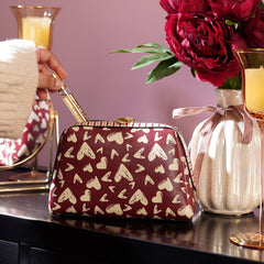 Deep Red & Ivory Printed Faux Leather Vanity Pouch - Small