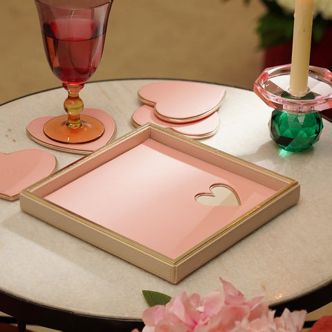 Pink & Ivory Faux Leather Square Platter