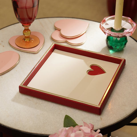 Red & Ivory Faux Leather Square Platter