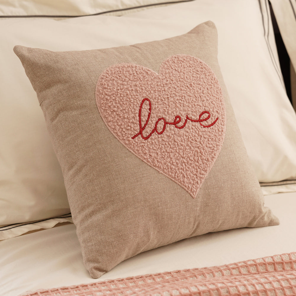 Pink Applique Work Square Cushion Cover
