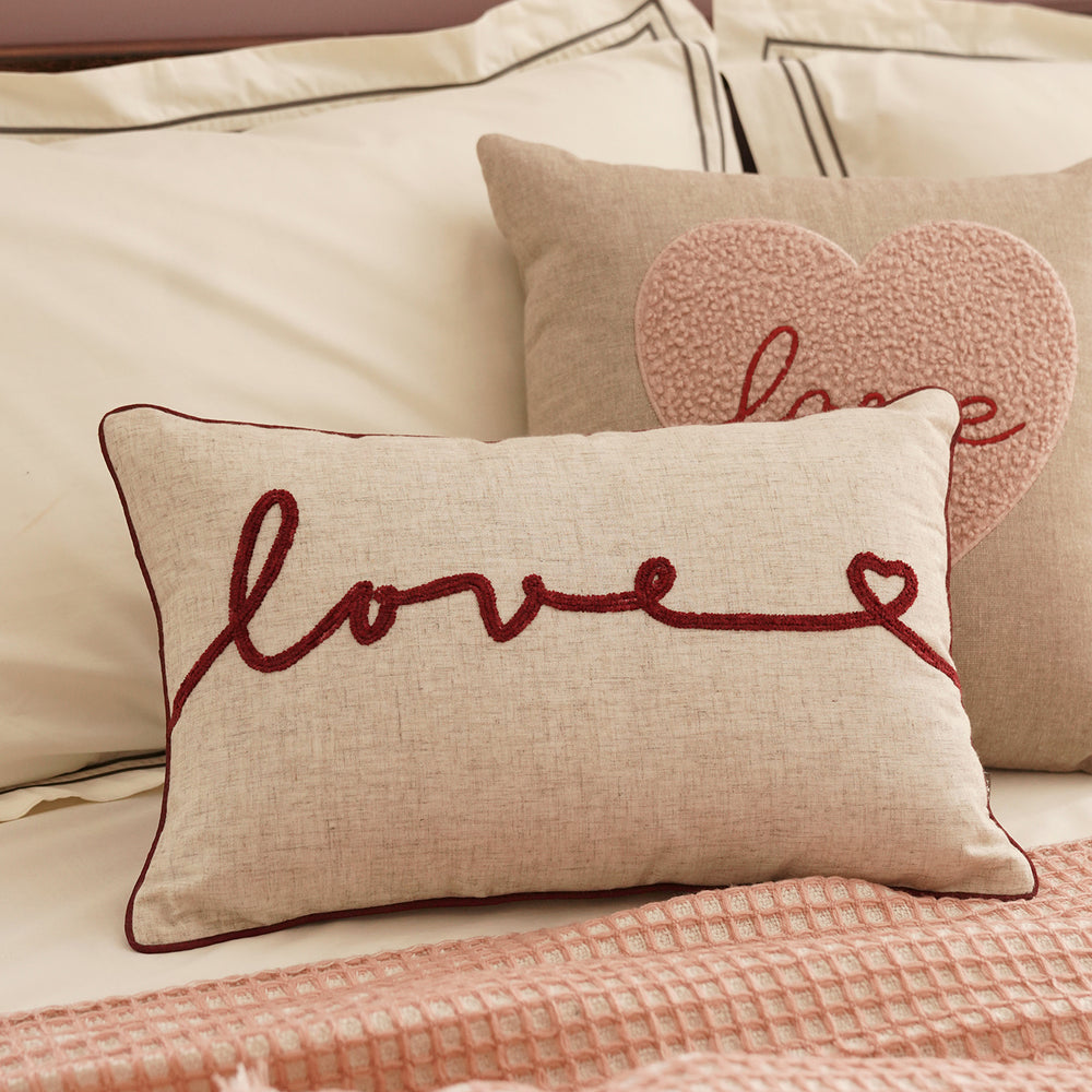Beige & Red Embroidered Rectangle Cushion Cover