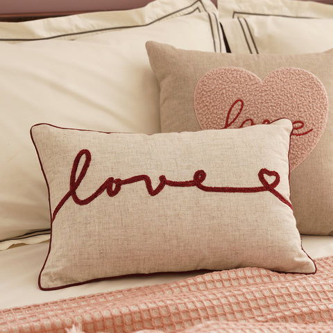 Beige & Red Embroidered Rectangle Cushion Cover
