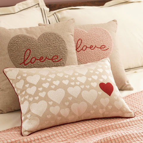Beige & Red Embroidered Rectangle Cushion Cover