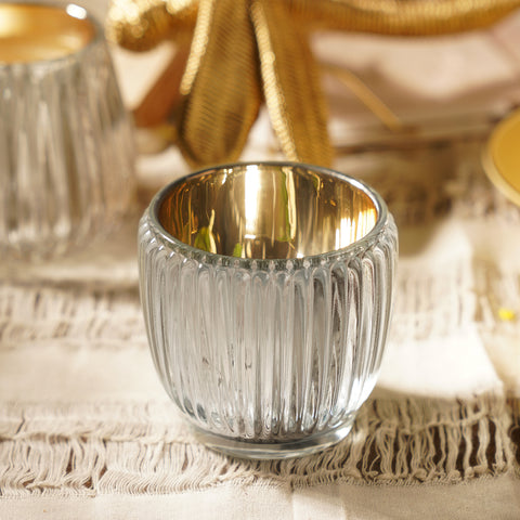 Silver Ribbed Texture Tealight Holder
