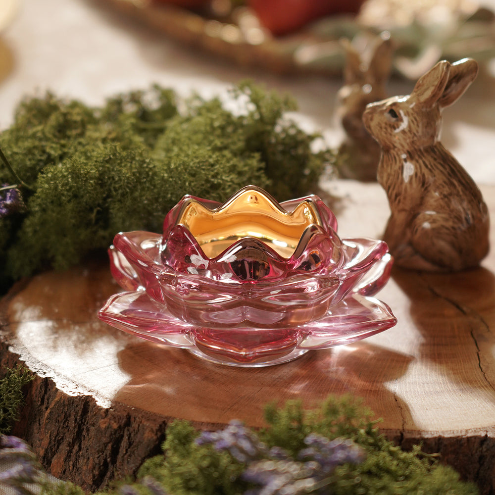 Pink Lotus Shaped Glass Tealight Holder
