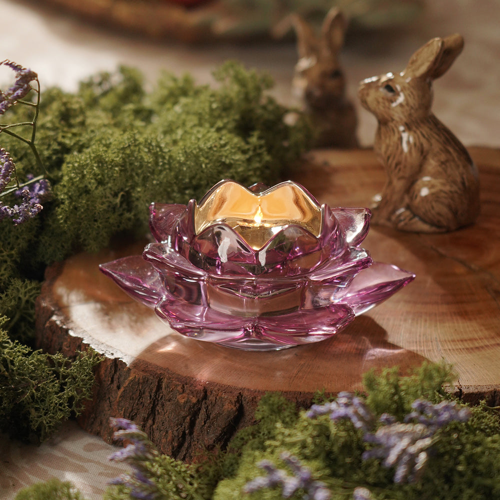 Lavender Lotus Shaped Glass Tealight Holder