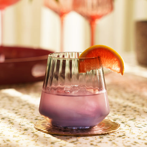 Set of 2 Three Tone Ribbed Drinking Glasses