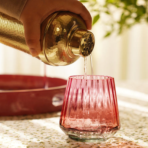 Set of 2 Pink Three Tone Ribbed Drinking Glasses