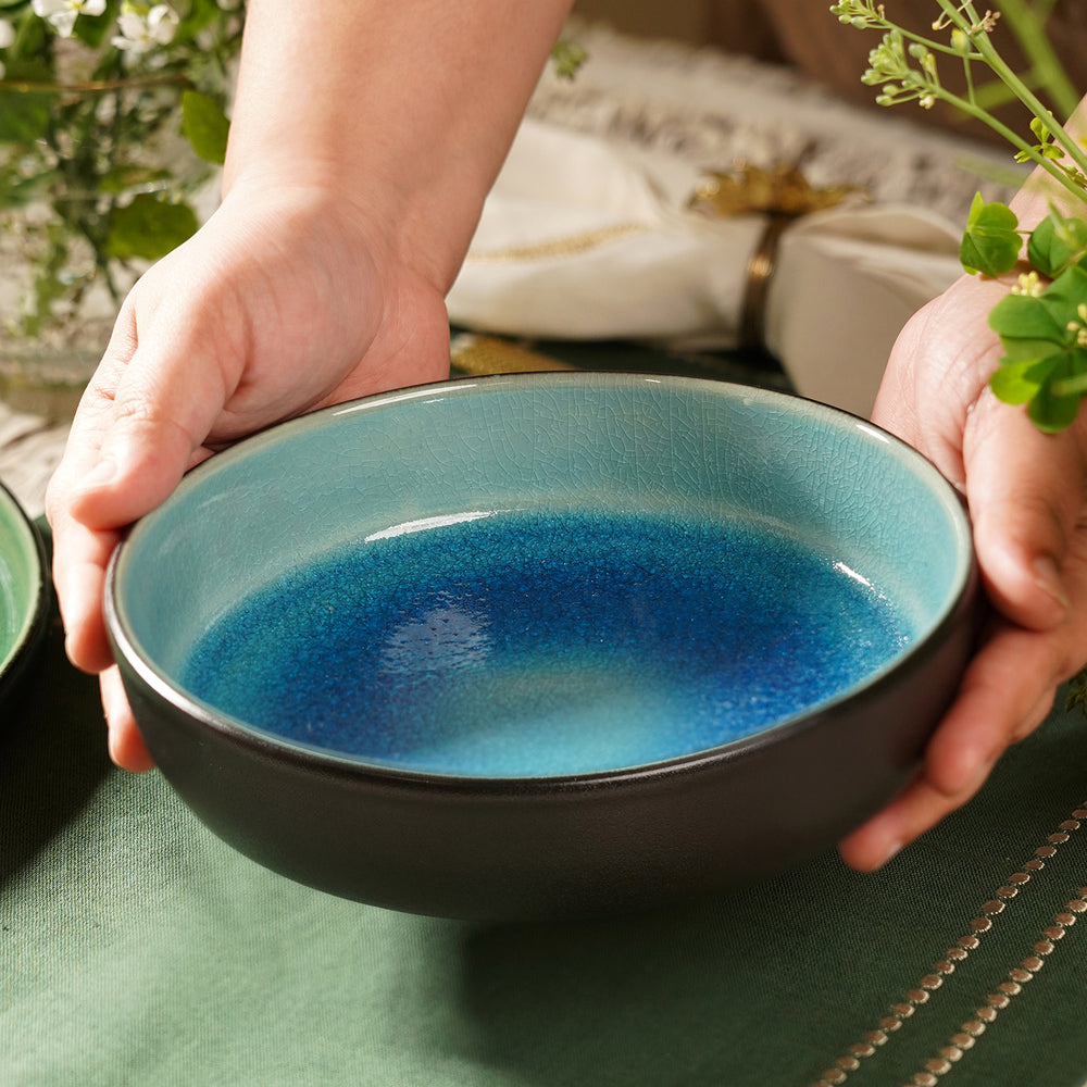Blue Crackle Glaze Serving Bowl