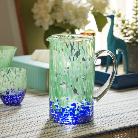 Green & Blue Speckled Glass Pitcher