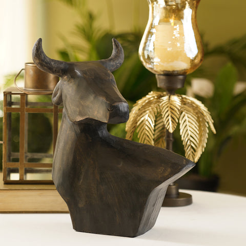 Brown Antique Finish Bull Bust Figurine
