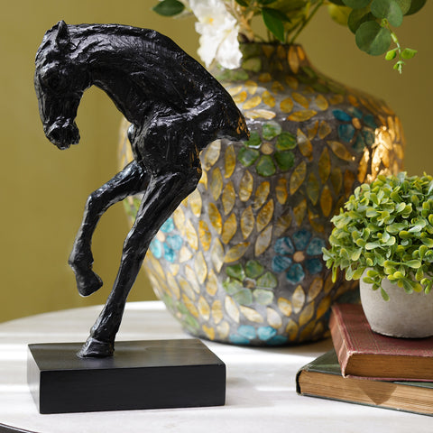 Black Horse Bust Polyresin Figurine with Stand