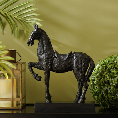 Black Horse Polyresin Figurine with Stand
