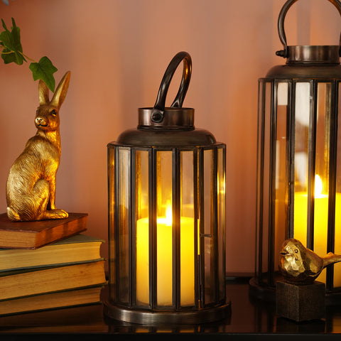 Dark Brown Bronze Finish Tall Metal Lantern - Small