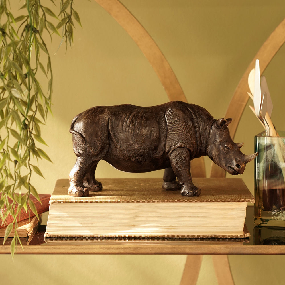 Brown Polyresin Standing Rhinoceros